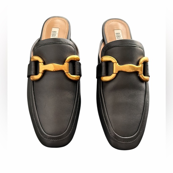 Bibi Lou Black Mule Loafers Gold Bit Detail Size 37 New - Picture 2 of 10